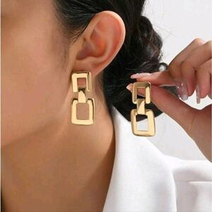 Double-Square Gold Link Earrings